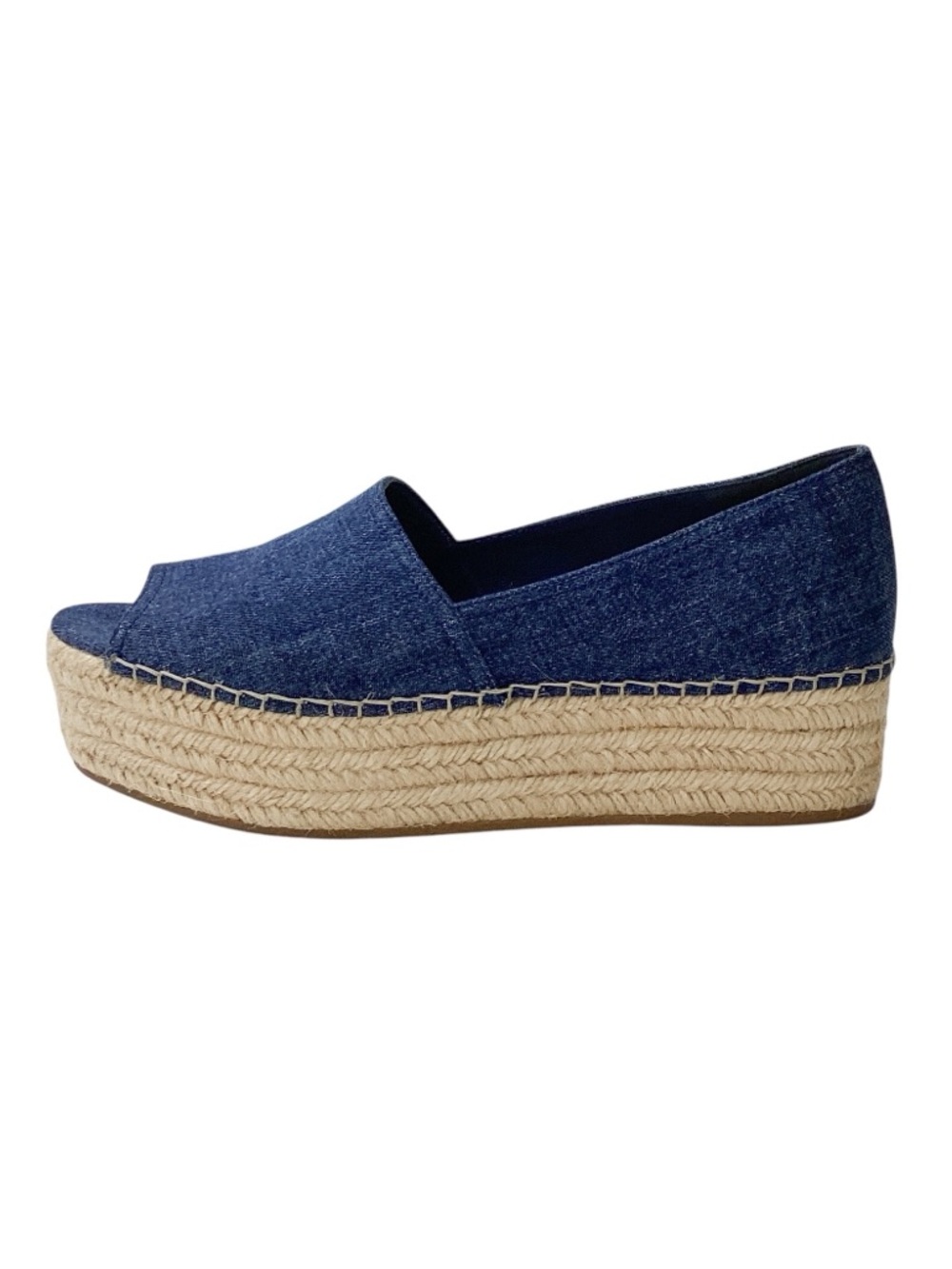 Miu Miu Blue Denim Platform Espadrille Sandals Sz 39.5 Peep Toe Designer